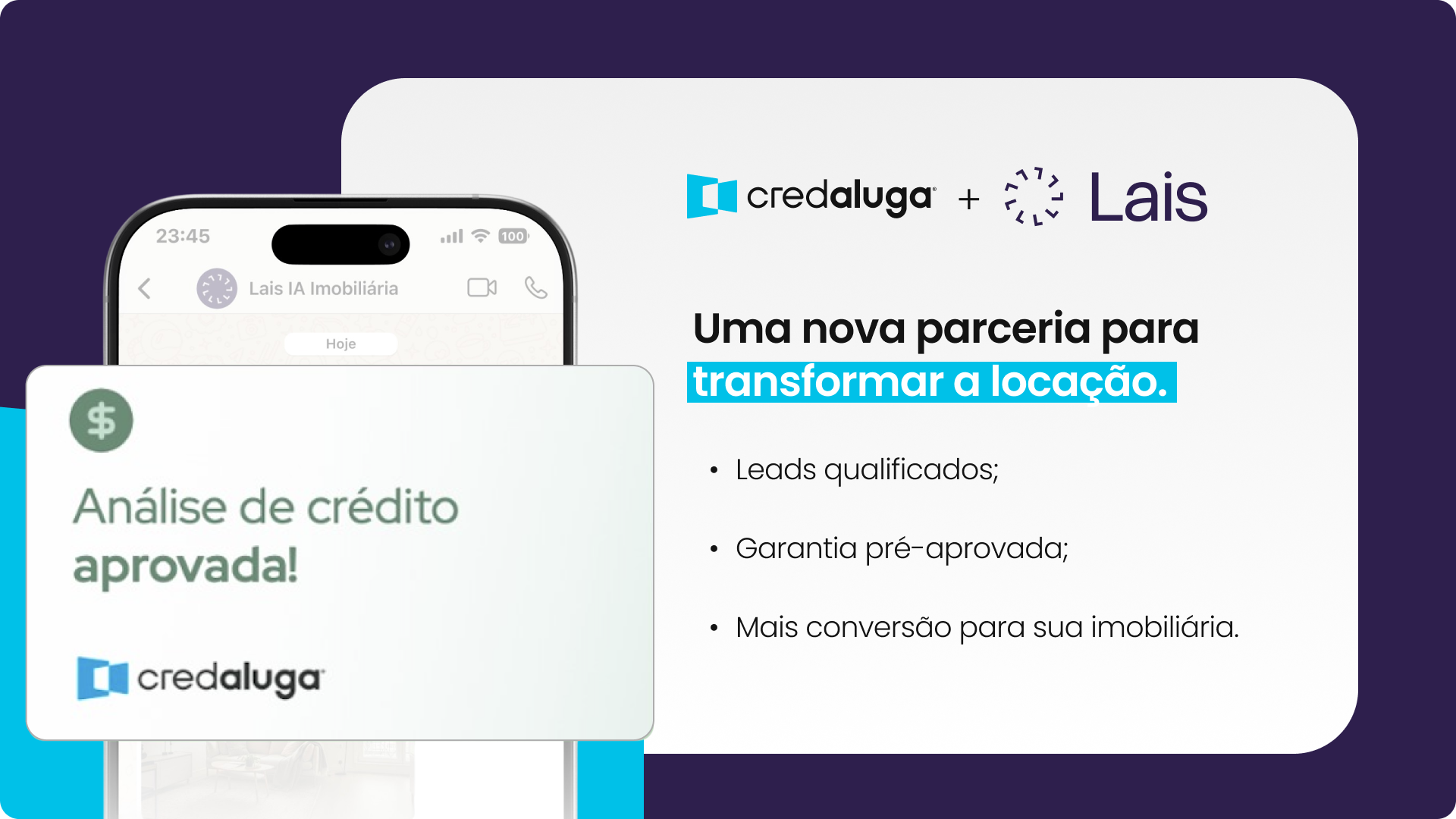 CredAluga e Lais integram garantia de aluguel ao atendimento por IA, levando leads pré-aprovados às imobiliárias