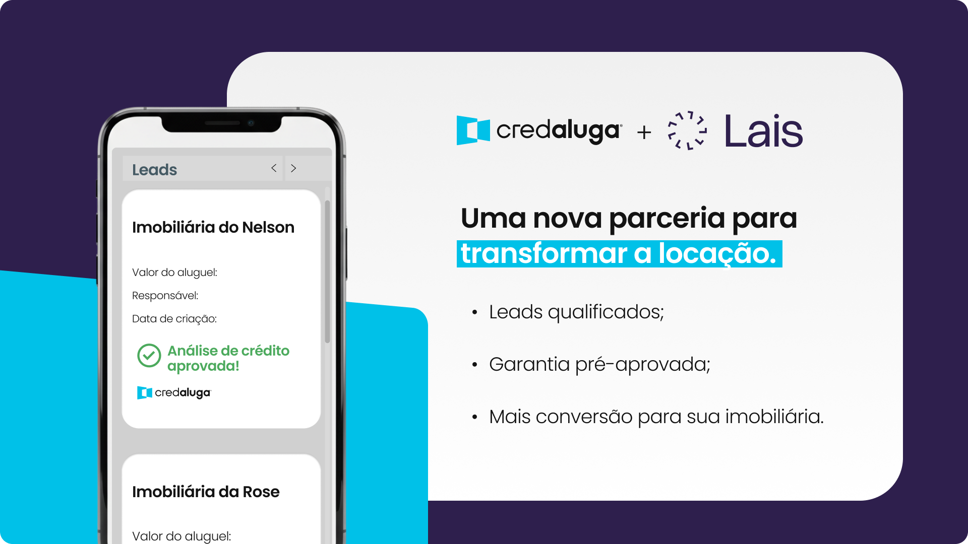 CredAluga e Lais integram garantia de aluguel ao atendimento por IA, levando leads pré-aprovados às imobiliárias